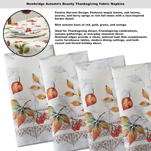 Vista 6 de Newbridge Autumn Essentials - Mantel de tela con borde de follaje de otoño, hojas cambiantes, de fácil cuidado, a prueba de manchas, resistente a
