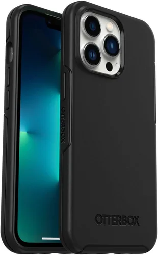 OtterBox Funda para iPhone 13 Pro Max y iPhone 12 Pro Max Symmetry Series - Negro, ultra suave, compatible con carga inalámbrica, bordes elevados