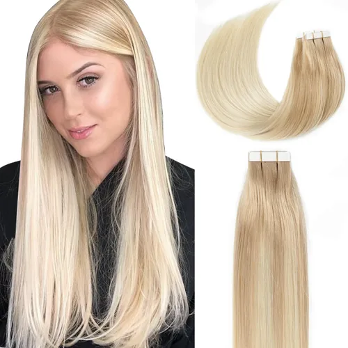 Vista 36 de Lacer Extensiones de cabello humano adhesivas de 12 pulgadas, cinta adhesiva de doble cara para extensiones de cabello de trama cutánea, 20