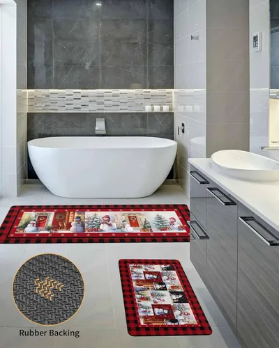 Vista 5 de Christmas Bath Mat for Tub,Non Slip Bathroom Floor Runner Rug Quick Dry & Absorbent Diatomaceous Earth Shower Sink Bedroom Kitchen Washable