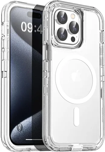 Vista 32 de AICase Funda transparente para iPhone 16e/13/iPhone 14, compatible con MagSafe 3 en 1, resistente protección contra caídas, cuerpo completo, a