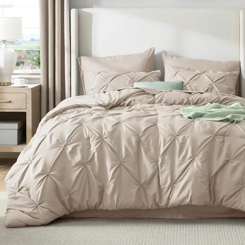 Vista 71 de Bedsure Juego de edredón tamaño King extragrande gris - Juego de ropa de cama en una bolsa de 7 piezas, juego de cama pintuck GentleSoft™ gris