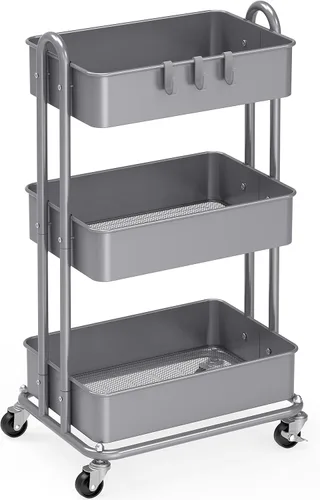 Vista 7 de Simple Houseware - Carrito de metal resistente de 3 niveles, color Negro