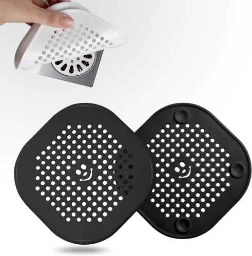 Vista 2 de Protector de silicona para cubrir drenaje de ducha, bañera, cocina, baño, recoge restos de cabello, paquete de 2, color negro