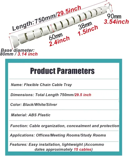 Vista 4 de Organizador de cables de escritorio de pie, cables organizadores flexibles para escritorios de altura variable para escritorios de altura variable