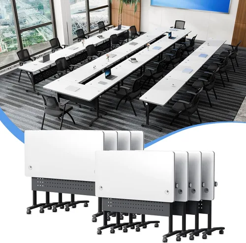 Vista 4 de Mesa de conferencias plegable con ruedas, mesas modulares modernas para sala de conferencias, mesa plegable móvil para sala de entrenamiento