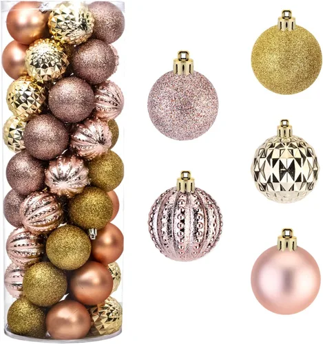 Vista 13 de Amooca Adornos de bolas de Navidad, 28 piezas de 2.8 pulgadas/3.15 pulgadas, inastillables, juego de bolas brillantes mate multiformas, colgantes
