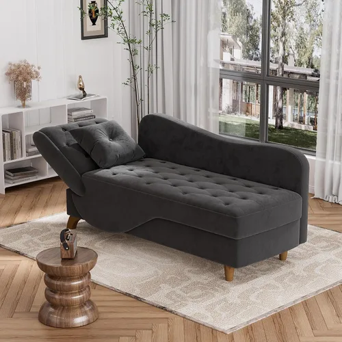 Vista 32 de Tumbona interior con almacenamiento, reposabrazos ajustable, silla de lectura reclinable, sofá cama con almohada, futón de terciopelo 3 en 1