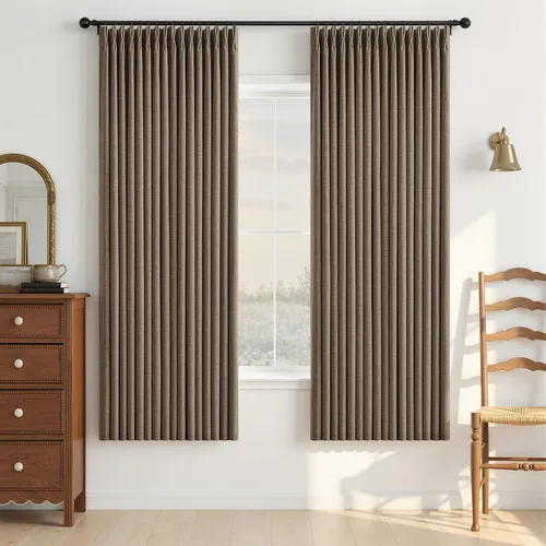 Vista 12 de Cortina plisada de lino 100% opaca de 96 pulgadas de ancho de 70 pulgadas de ancho, 1 panel para sala de estar, con pestaña trasera, cortinas opacas
