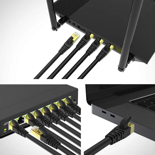 Vista 8 de Kasimo - Cable Ethernet CAT 8 para internet más rápido, cable LAN ethernet de alta velocidad, 40 Gbps, 2000 Mhz, Cable SFTP LAN de conexión a Negro