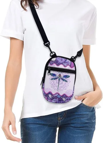 Vista 5 de Bolsa de mensajero para mujer, bolsa cruzada con cremallera con correa ajustable, bolso portátil para teléfono