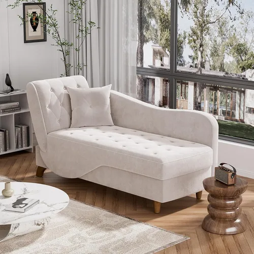 Vista 10 de Tumbona interior con almacenamiento, reposabrazos ajustable, silla de lectura reclinable, sofá cama con almohada, futón de terciopelo 3 en 1