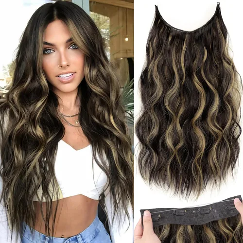 Vista 99 de KooKaStyle - Extensiones de cabello con hilo invisible, diadema transparente, ajustables, 4 clips fijadores, cabello largo y ondulado de 12