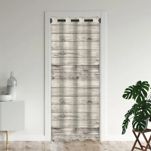 Vista 8 de Cortinas de puerta de panel de madera marrón para puertas, decoración de pared rústica de granja, cortina opaca para armario de dormitorio de niños