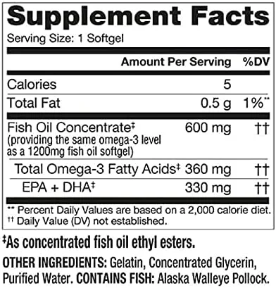 Vista 3 de Walgreens (anteriormente la mejor nutrición) Aceite de pescado medio del tamaño 1200 mg cápsulas blandas 200.0ea