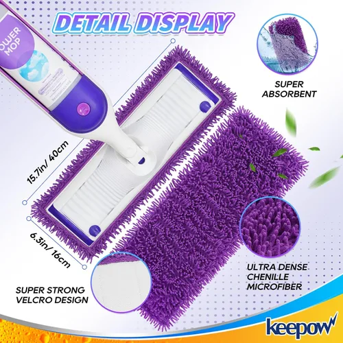 Vista 14 de KEEPOW Almohadillas de repuesto reutilizables para mopa eléctrica Power Mop - Recambios de almohadillas para limpieza de suelos de madera, lavables