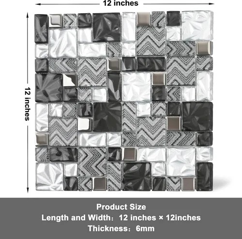 Vista 3 de Azulejos de vidrio blanco y negro para cocina, baño, pared, salpicadero, mosaico, patrón de Versalles [Juego de 5]