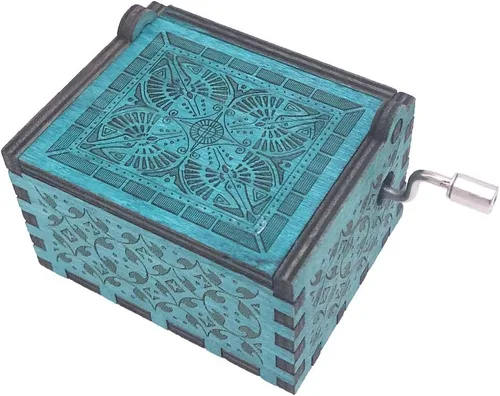 Vista 4 de Youtang Amelie Caja de Música de Manivela Caja Musical Tallada de Madera, Toca la Canción Temática de Amelie, Azul