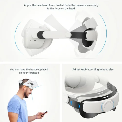 Vista 5 de Head Strap with Battery Pack for Oculus Quest 2 MEYIN 3350mAh Fast Charging VR Power Adjustable Strap and Ear Muffs Accessories for Quest 2 Enhanced
