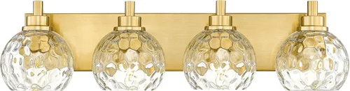 Vista 33 de Accesorios de iluminación de baño, luz de tocador de 5 luces en oro cepillado, apliques de pared modernos de 32 pulgadas con pantalla de vidrio