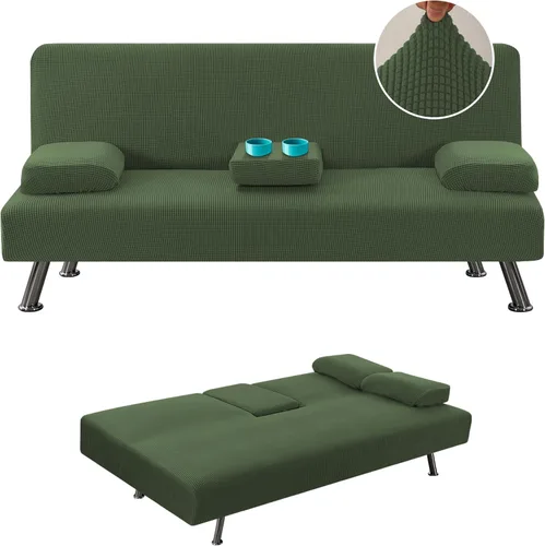 Vista 10 de H.VERSAILTEX 4 Piezas Fundas Elásticas para Futón Funda para Sofá Cama con Fundas para Reposabrazos Removibles y Portavasos Protector de Muebles