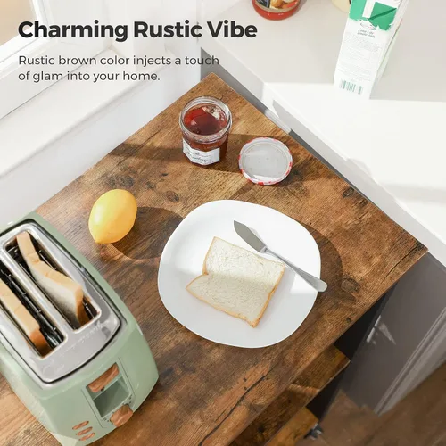 Vista 4 de VASAGLE Estante de cocina con ruedas, carrito de servicio de 23.6 pulgadas con 3 estantes, carrito de cocina, estante de microondas, para mini