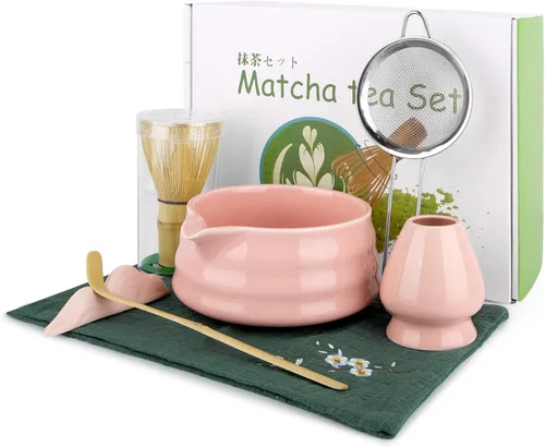 Vista 8 de Kit de inicio de matcha de 4 piezas – Tazón de cerámica matcha, batidor de bambú, cuchara y soporte – Juego de té matcha tradicional japonés