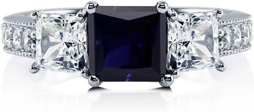 Vista 2 de BERRICLE Sterling Silver 3-Stone Wedding Engagement Promise Rings for Her, Stackable Band Ring Set for Women, Cubic Zirconia CZ - Sapphire-Blue