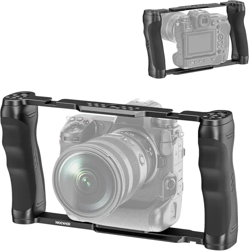 Vista 12 de NEEWER Jaula de cámara de aleación de aluminio, plataforma de cine con mango superior, empuñaduras dobles y base tipo arca, compatible con cámaras