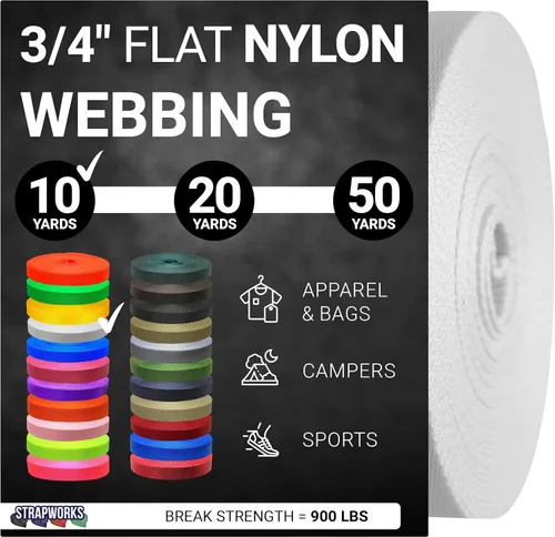 Vista 20 de Strapworks Rollo de correa de nailon resistente de 3/4 pulgadas para cinturón, mochila, eslinga, collar, correa, correas y más, 10, 20 o 50 yardas