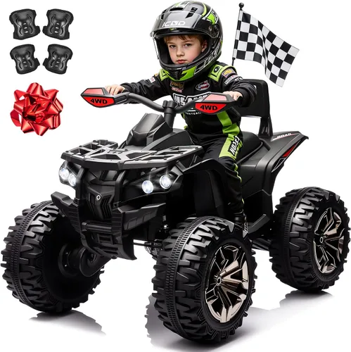 ATV de 24 V para niños de 4 ruedas con motores de 800 W, auto eléctrico con batería de 9 AH con control remoto, 3 velocidades, amortiguadores Negro