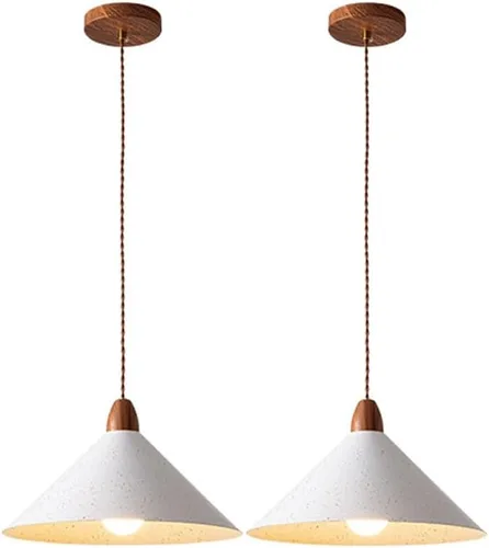 Vista 4 de 2 Pack Kitchen Island Pendant Lights, Nordic Retro White Metal Shade Ceiling Hanging Lighting, Modern Creative Conical Industrial Chandeliers for