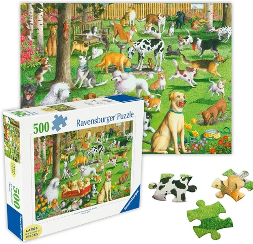 Ravensburger - at The Dog Park - 500 Piece Large Format Jigsaw Puzzle - Dogs of Every Breed Romp, Dig, Chase & Play - Premium Quality - Gift for