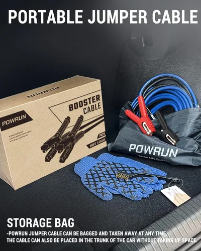 Vista 6 de Powrun Cables de puente P025 para batería de automóvil de 12/24 V, cables de refuerzo de servicio pesado de 1000 A con bolsa de transporte, kit