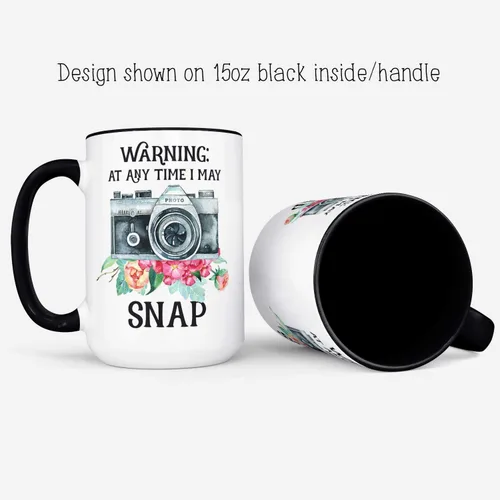 Vista 4 de Funny Photographer Mug – Warning I May Snap Camera Gift – Photography Coffee Cup for Photo Lovers or Hobbyists – 11oz or 15oz – White or Black Handle
