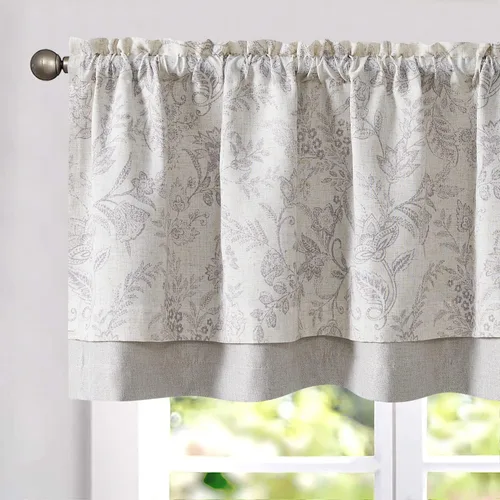 Vista 15 de jinchan Cortina de lino con cenefa de lino con estampado floral para cocina, cenefa rústica con filtro de luz para sala de estar, dormitorio, 16