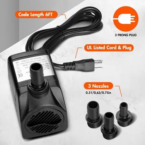 Vista 5 de Simple Deluxe Bomba de agua sumergible de 290 GPH 21W con entrada ajustable para pecera, hidroponía, fuentes, acuarios, negro