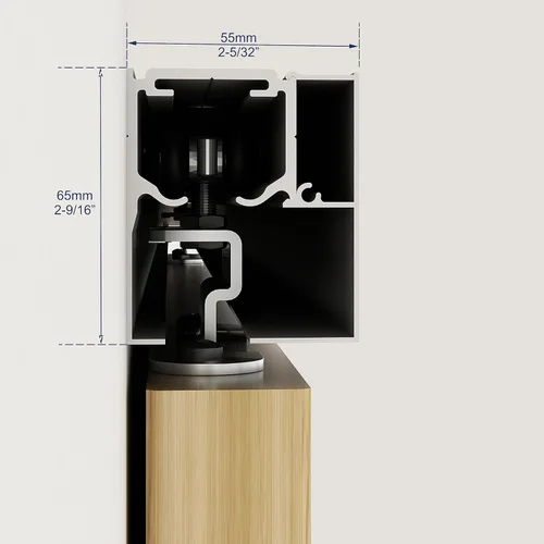 Vista 7 de JUBEST Kit de riel de puerta corredera de granero de 6 pies, riel de caja de aluminio montado en la pared, kit de herrajes para puertas de granero