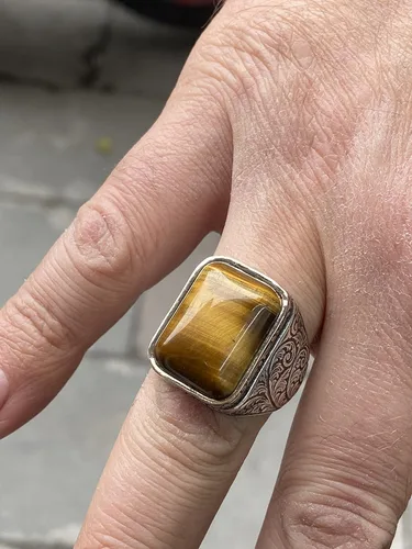 Vista 5 de Men Handmade Ring, Tiger Eye Stone Ring, Natural Tiger Eye Gemstone Ring, Turkısh Handmade 925k Sterling Silver Ring, Gift For Him