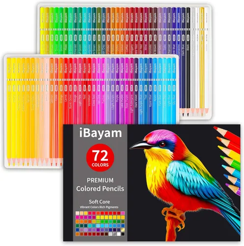 iBayam 72 lápices de colores para adultos, núcleo suave, ideal para dibujar mezclas, sombreado, suministros de arte, juego de lápices de colores,