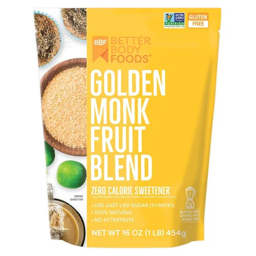 BetterBody Foods Golden Monk Fruit Sweetener Blend - Mezcla de edulcorante de fruta del monje dorada, sustituto del azúcar, cero calorías, apto para
