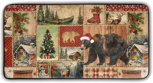 Vista 15 de Tapete de cocina con estampado de tablero de madera para piso, tablones marrones rústicos, acolchado, antifatiga, lavable, tapete de espuma