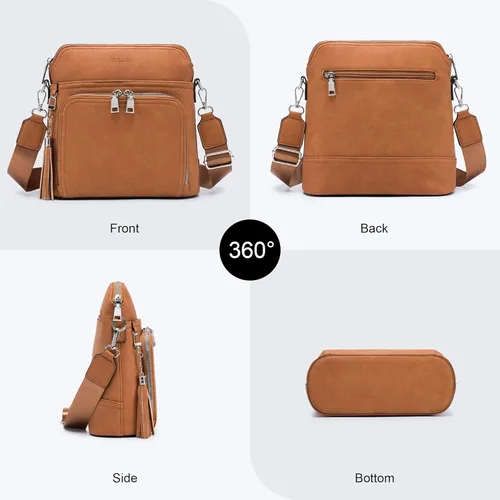 Vista 3 de Bolso cruzado para mujer, ligero, mediano, de cuero suave, bolso de hombro con borla