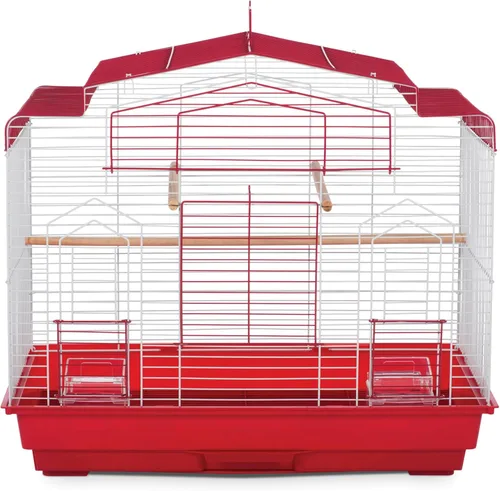 Prevue Pet Products Jaula para pájaros estilo granero, jaula de metal para pájaros con bandeja extraíble, perchas de madera y tazas de alimentador,