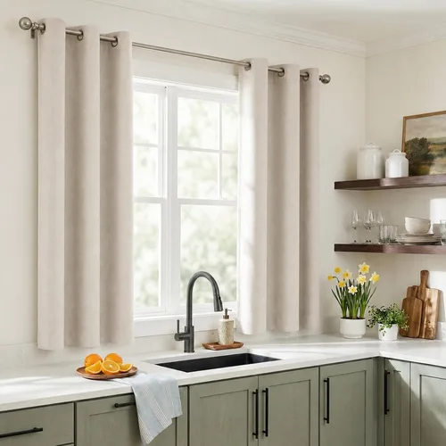 Vista 5 de Cortinas pequeñas cortas con textura de lino 100% opacas para ventanas