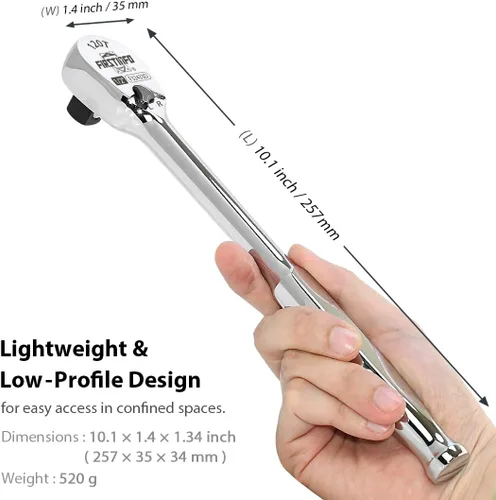 Vista 7 de FIRSTINFO F32433D - Llave de mango de trinquete de 1/2 pulgada, diseño de cabeza sellada de 120 dientes, mango de trinquete reversible y rechoncho