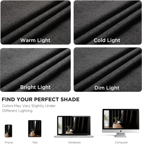 Vista 5 de CUCRAF Juego de 2 paneles de cortinas 100% opacas de 54 pulgadas de largo, cortinas texturizadas de lino para oscurecer la habitación, con ojales