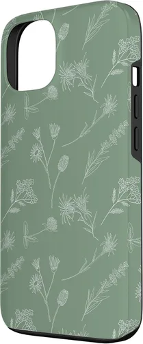 Vista 2 de iPhone 13 Hojas Botanical Plant Line Art Sage Green Wildflower Floral Case