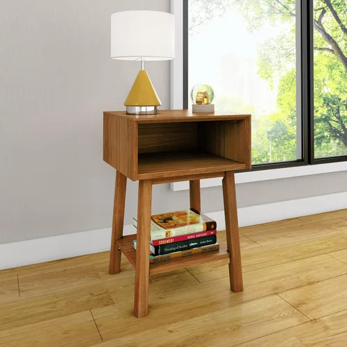 Vista 8 de Max & Lily Mesita de noche moderna Mid-Century con estante, color blanco