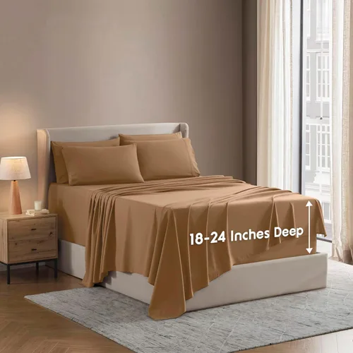 Nestl Juego de sábanas extra profundas tamaño King, sábanas transpirables y refrescantes de 6 piezas, juego de ropa de cama de lujo con bolsillos de
